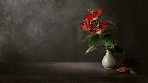 A still life of a red Asiatic lily by Cindy Dominika