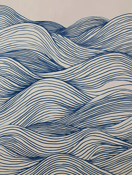 Strakke blauwe lijntekening van een oceaangolf
