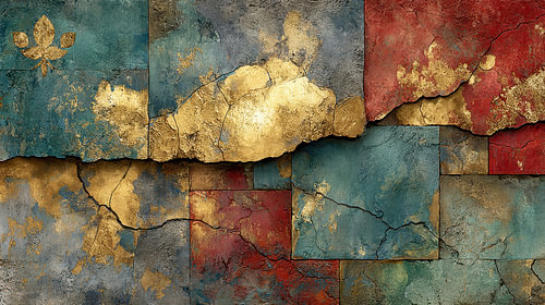 Petrol en Goud - Luxe Abstract Schilderij van Joriali Abstract