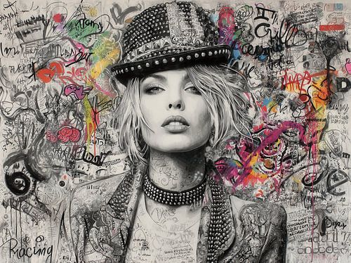 Vrouw met hoed - Stijlvol graffiti portret