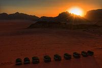 Desert camp Wadi Rum Woestijn Jordanie bij zonsondergang