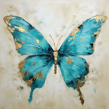 Vlinder in blauw en goud van Lauri Creates