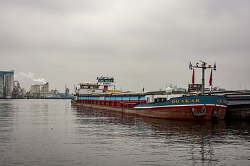 Binnenvaartschepen in de haven. van scheepskijkerhavenfotografie