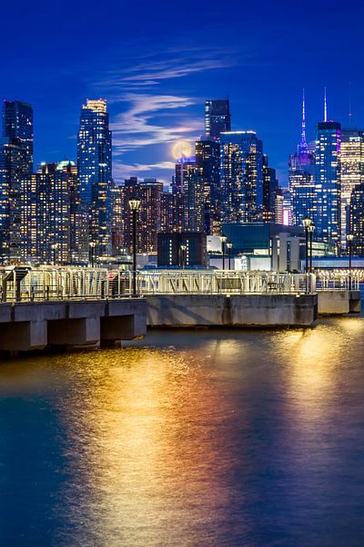 Harvest Moon over the Midtown Manhattan Skyline by Melanie Viola