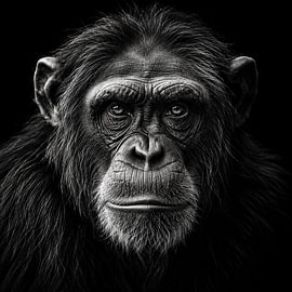 Le regard intelligent – Chimpanzé en noir et blanc sur Elisabeth Rozenberg