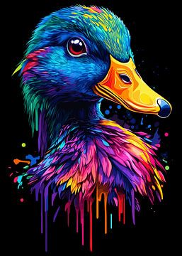 Kleurrijke eend in pop-artstijl met druipeffect van Pixelbull Design