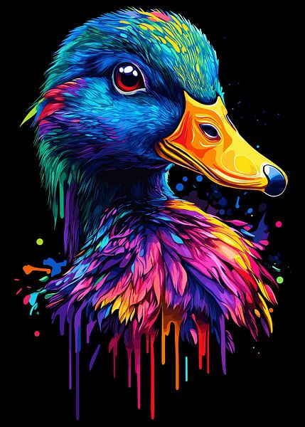 Kleurrijke eend in pop-artstijl met druipeffect van Pixelbull Design