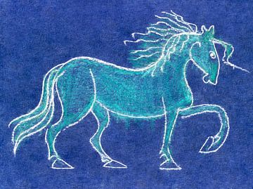 Pferd auf Blau von Mad Dog Art