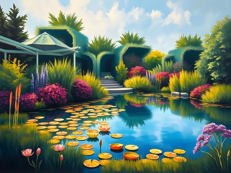 Tuin met rustige lelievijver van Artistic