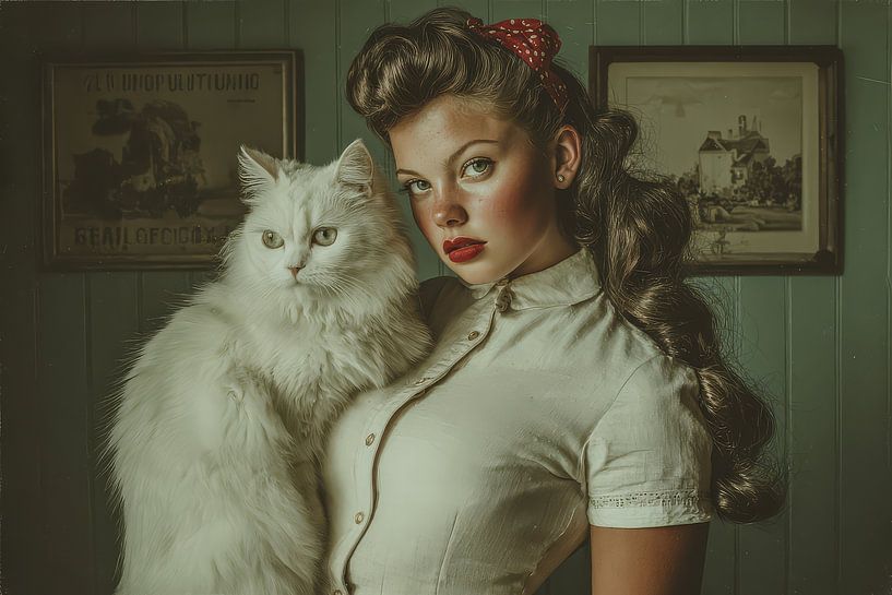 Frau mit Haustier Retro-Boudoir-Look von Egon Zitter