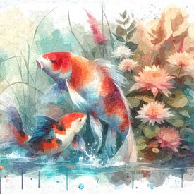 Koi and water lilies by Sabine Wagner