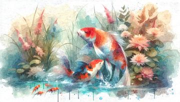 Koi and water lilies