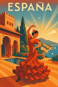 España Art Deco Poster - Flamenco-Leidenschaft und mediterranes Licht