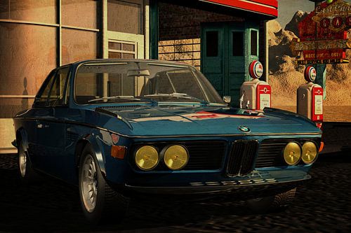 BMW 3.0 CSI from 1971 on a route 66 station