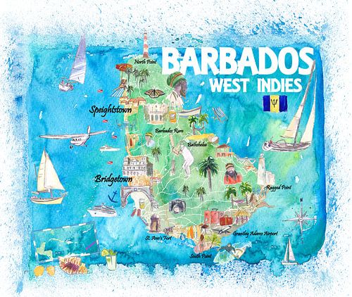 Barbados Antillen Illustrierte Karibik Reisekarte mit Highlights der Westindischen Inseln Traum