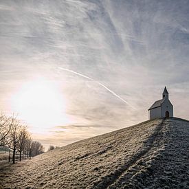 De terp leidschenveen, in de ochtend tegenlicht. van Linda van der Meer