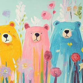 Bears Garden | Merry Bears in the Garden by Eye catching paintings