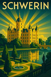 Schwerin Reiseposter - Schloss Reflections Wandkunst