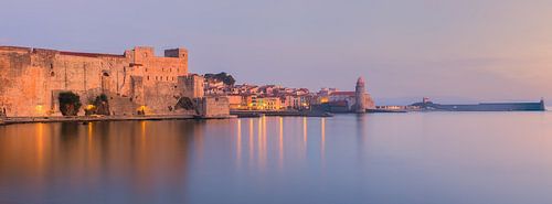 Panorama en zonsopkomst in Collioure, Frankrijk