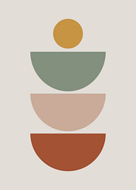 Four stacked semicircles balancing in earthy warm color tones by Adam Khabibi