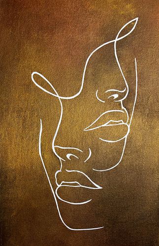 Fine line Art-Together-Goud-Wit-Bruin-Koper-Figuur-Natuurtinten-Vrouw van Schilderij op Maat XL