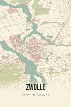 Vintage landkaart van Zwolle (Overijssel) van MijnStadsPoster