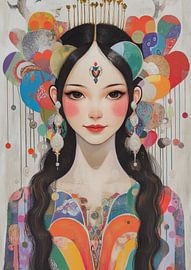 Weibliche Dekoration | Bunte Herzen von Blickfänger Gemälde