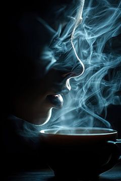 Kaffee oder Cappuccino abstrakt mit Frau Person von Egon Zitter