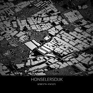Carte en noir et blanc de Honselersdijk, Hollande méridionale. sur Rezona