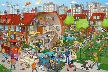 Die gemütliche Nachbarschaft - bunte Suchtafel von Galerie Ringoot