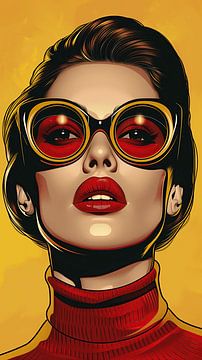 Portrait stylisé Pop-Art d'une femme avec de grandes lunettes sur Steinfox Art