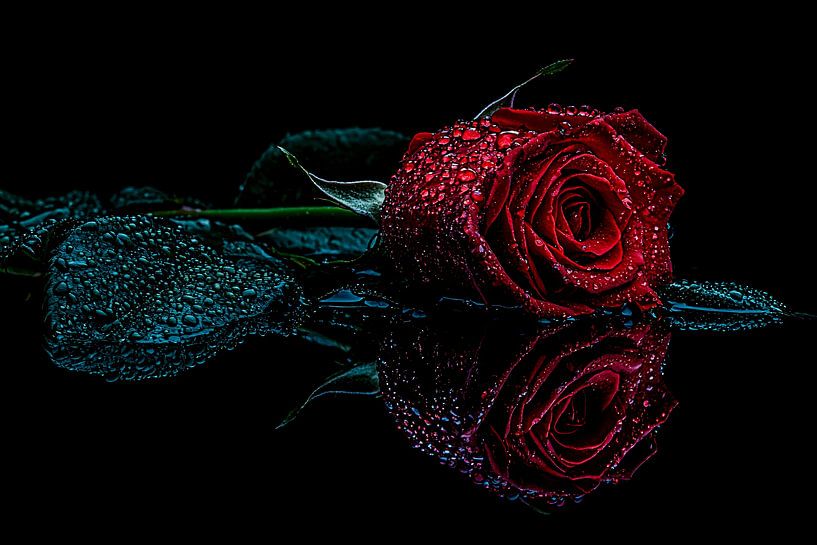 Red rose with water drops by Art & Soul Creations