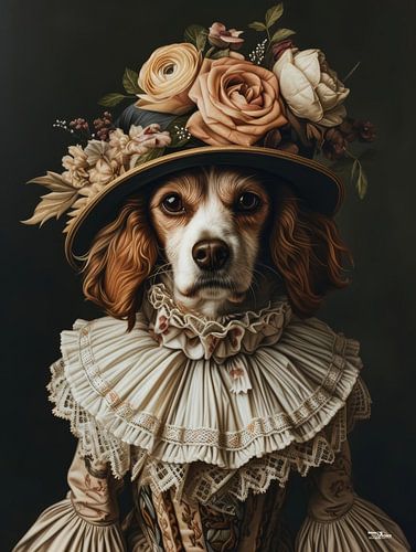 dog in Victorian dress