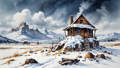 Hut in het Wilde Westen in de winter