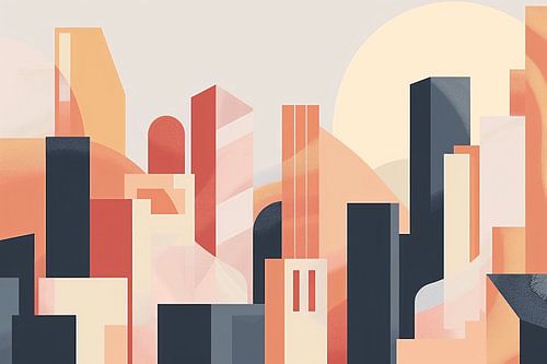 Geometrische stad in warme kleuren