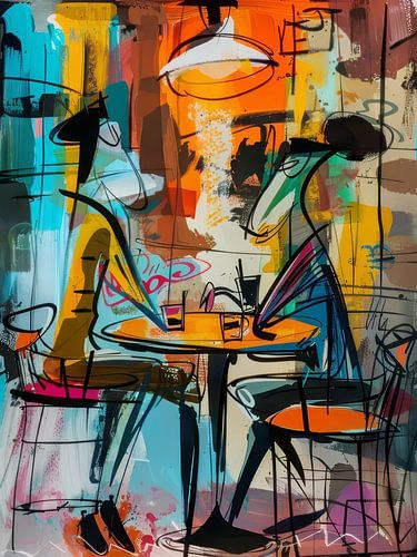 Twee Mensen Aan Een Tafel Stijl Abstract