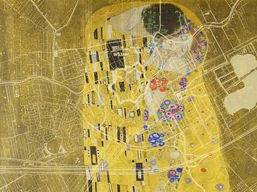 Karte von Woerden dem Kuss von Gustav Klimt von Map Art Studio