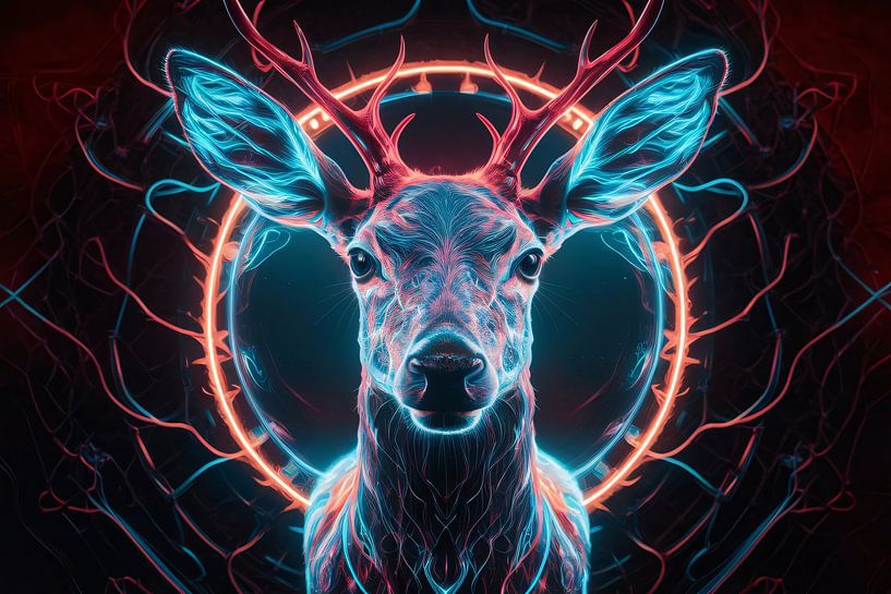 Futuristisch hert in levendige neonkleuren van Art & Soul Creations