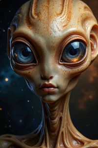 Fantasy Sci-Fi Art Wandbild: ORYXION – Ein Porträt eines Alien mit kosmischem Hintergrund