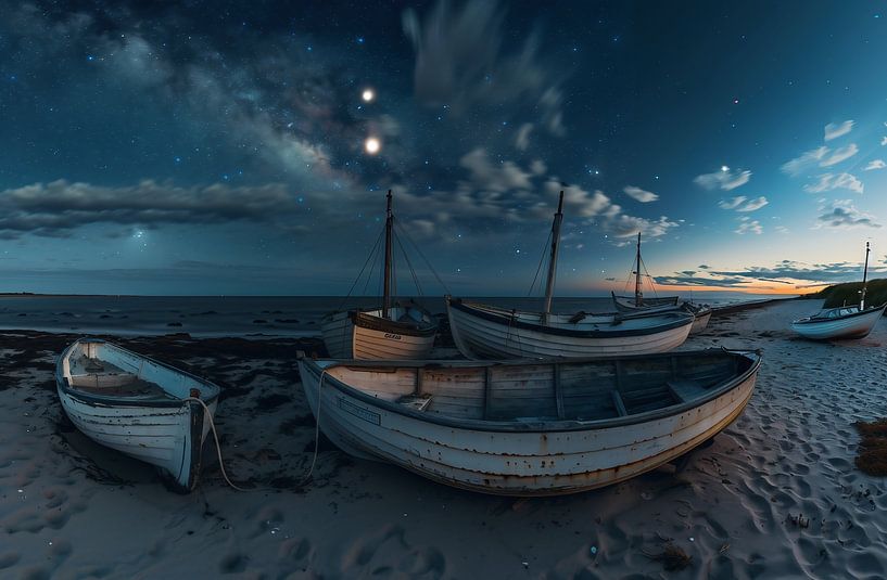 White boats on the beach by fernlichtsicht