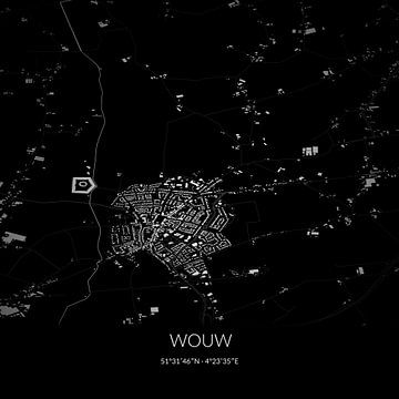 Zwart-witte landkaart van Wouw, Noord-Brabant. van Rezona