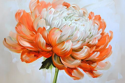 Abstract schilderij van oranje en witte bloem