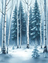 Sereen winterlandschap: Een besneeuwd bos van dennen en groenblijvers van Artistic