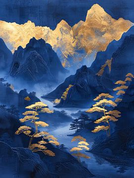 Bergen van Japan in donkerblauw van Thea