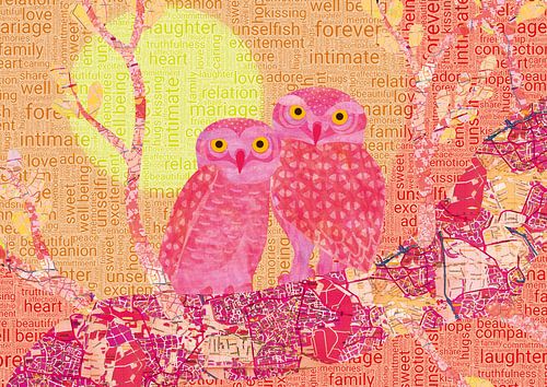 A pair of owls at sunset