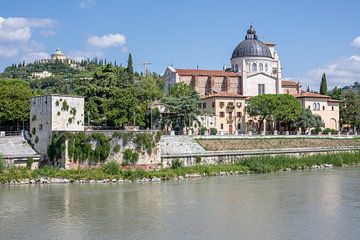 Verona - View across the Adige to the Parrocchia di San Giorgio in Braida and Santuario della Madonna di Lourdes by t.ART