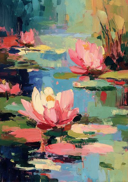 Nénuphars roses sur un étang tranquille par Niklas Maximilian