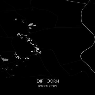 Schwarz-weiße Karte von Diphoorn, Drenthe. von Rezona