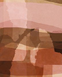 Abstract landschap. Aardetinten en roze kleuren. van Dina Dankers