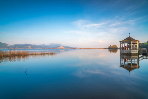 Lake Massaciuccoli Gazebo Sunset Reflection at Torre del Lago